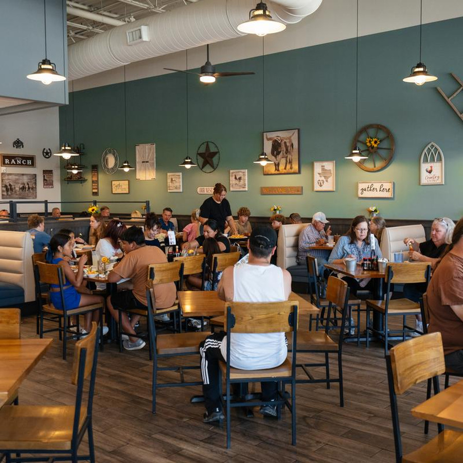 Cafe interior with guests dining